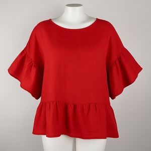 Valentina Naldi 100% Linen Red Top S Italy Ruffle Sleeve Fairy Siren Twee NEW